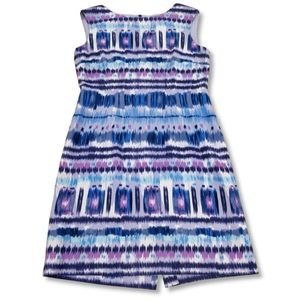 TAHARI ASL Sleeveless Ikat Dress Linen Blend Southwestern Purple Blue Size 6